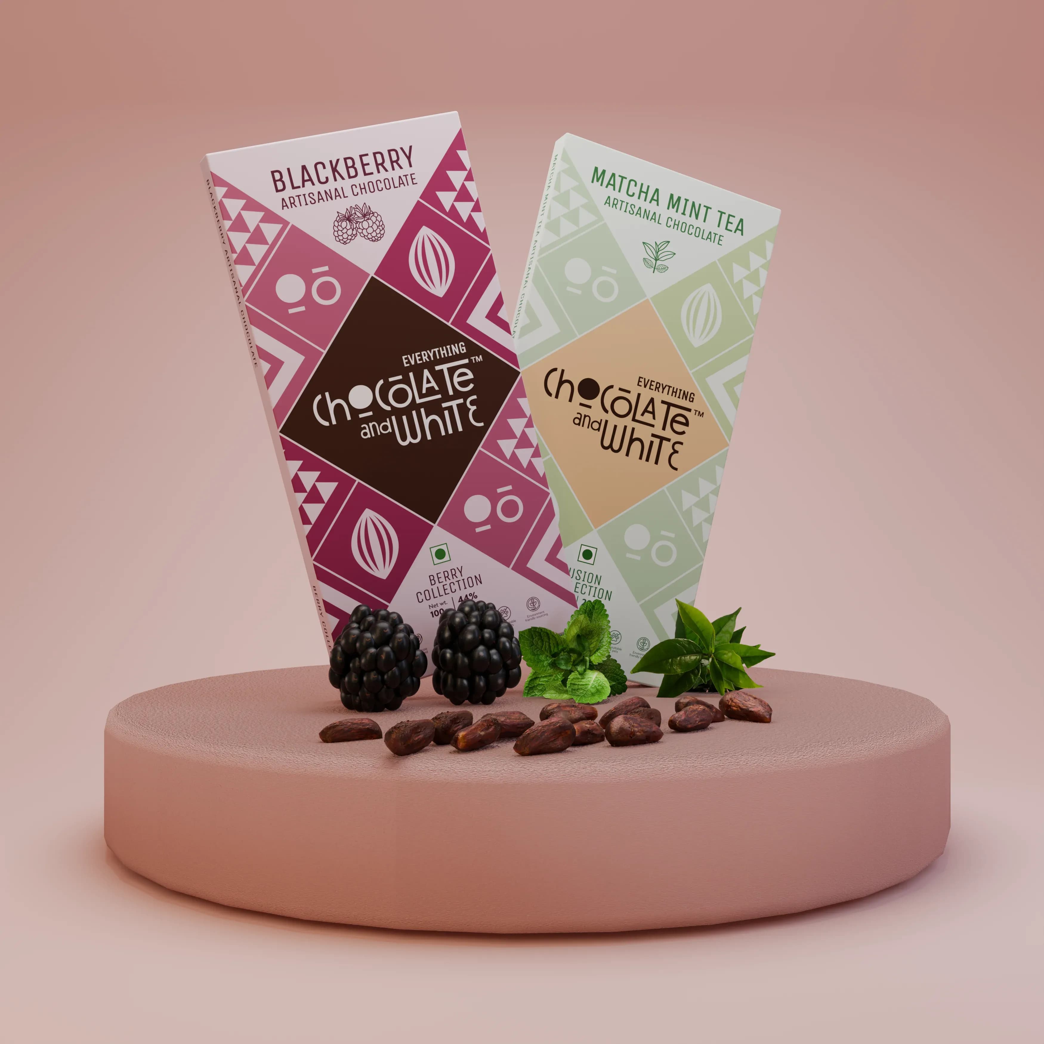 Blackberry Artisanal Chocolate - Dark Chocolate || Matcha Mint Tea Artisanal Chocolate - White Chocolate