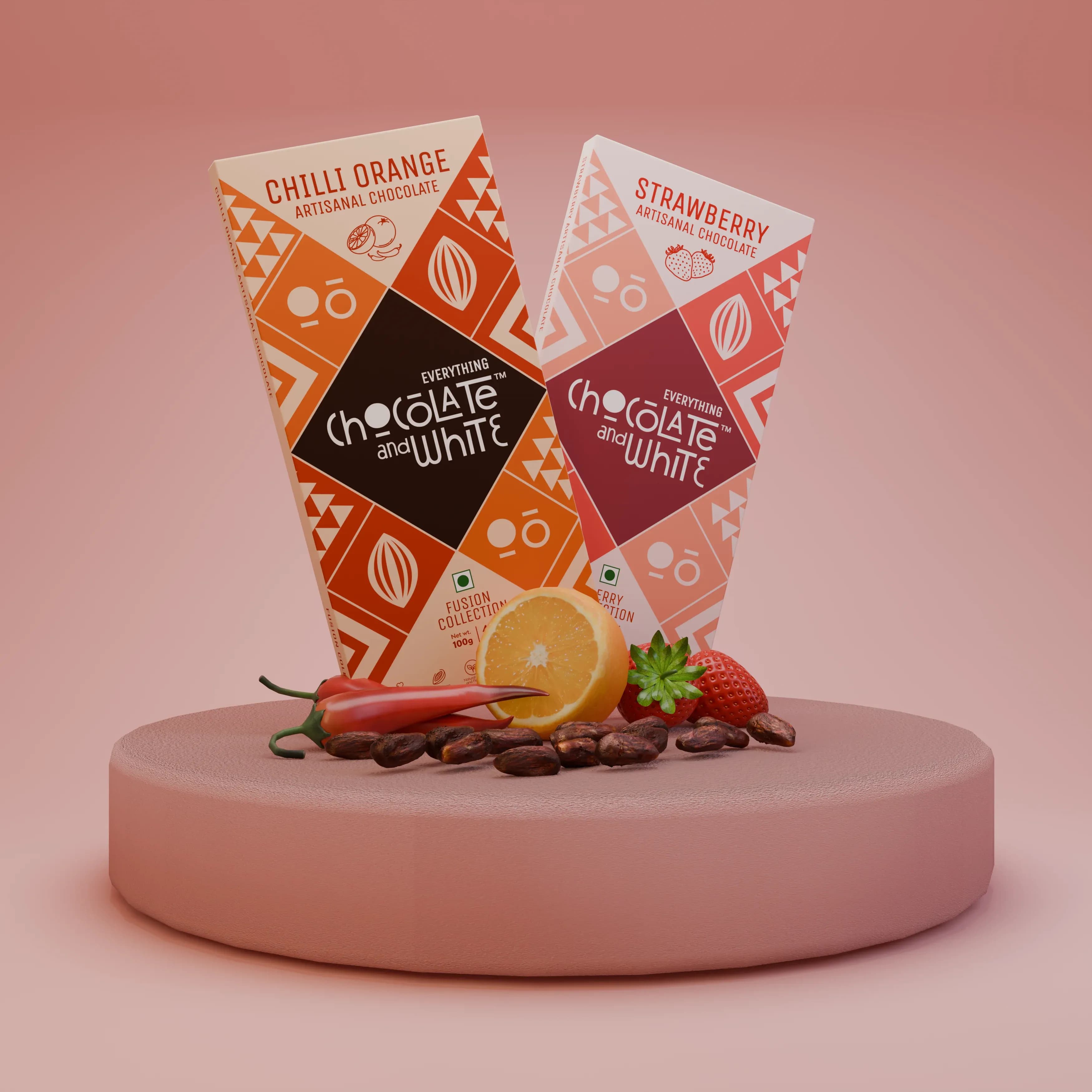 Chilli Orange Artisanal Chocolate - Dark Chocolate || Strawberry Artisanal Chocolate - Milk Chocolate