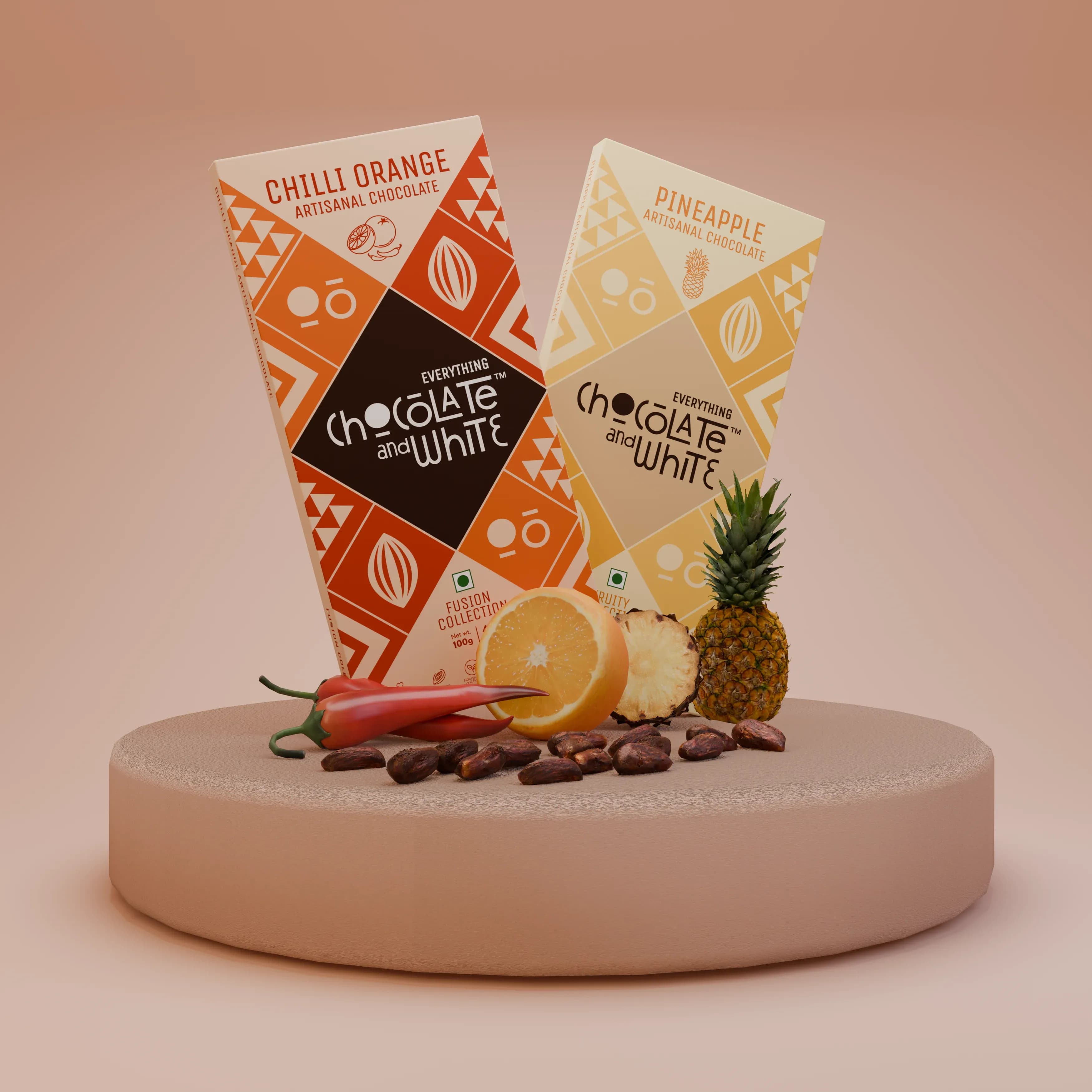 Chilli Orange Artisanal Chocolate - Dark Chocolate || Pineapple Artisanal Chocolate - White Chocolate