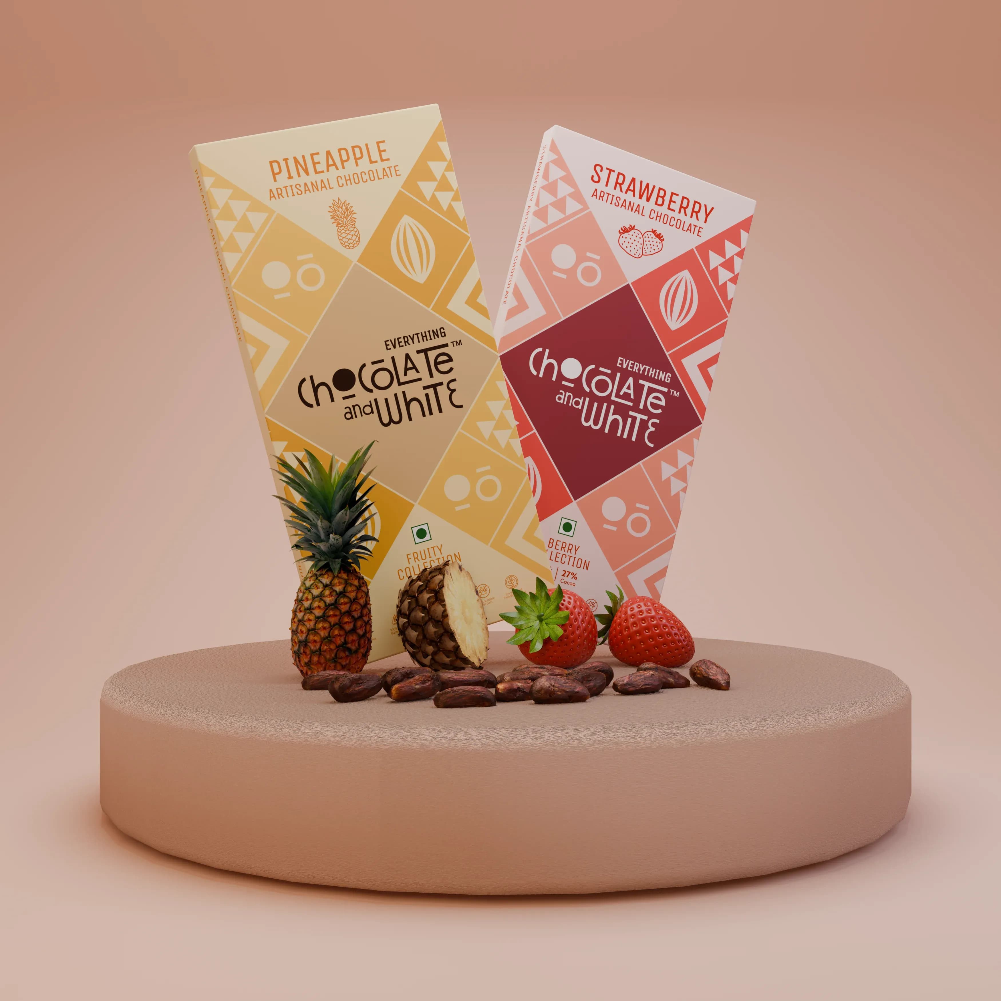 Pineapple Artisanal Chocolate - White Chocolate || Strawberry Artisanal Chocolate - Milk Chocolate