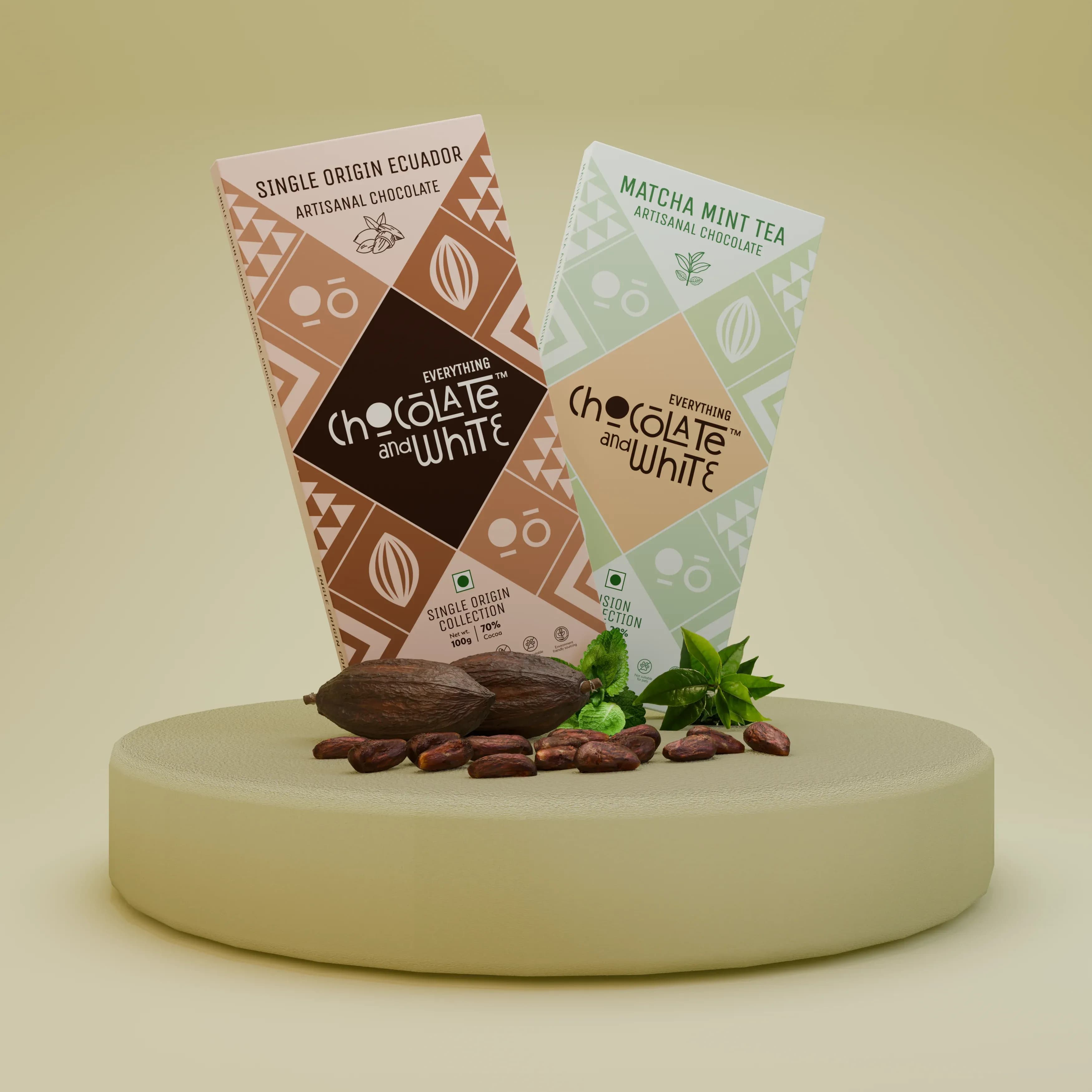 Single Origin Ecuador Artisanal Chocolate - Dark Chocolate || Matcha Mint Tea Artisanal Chocolate - White Chocolate