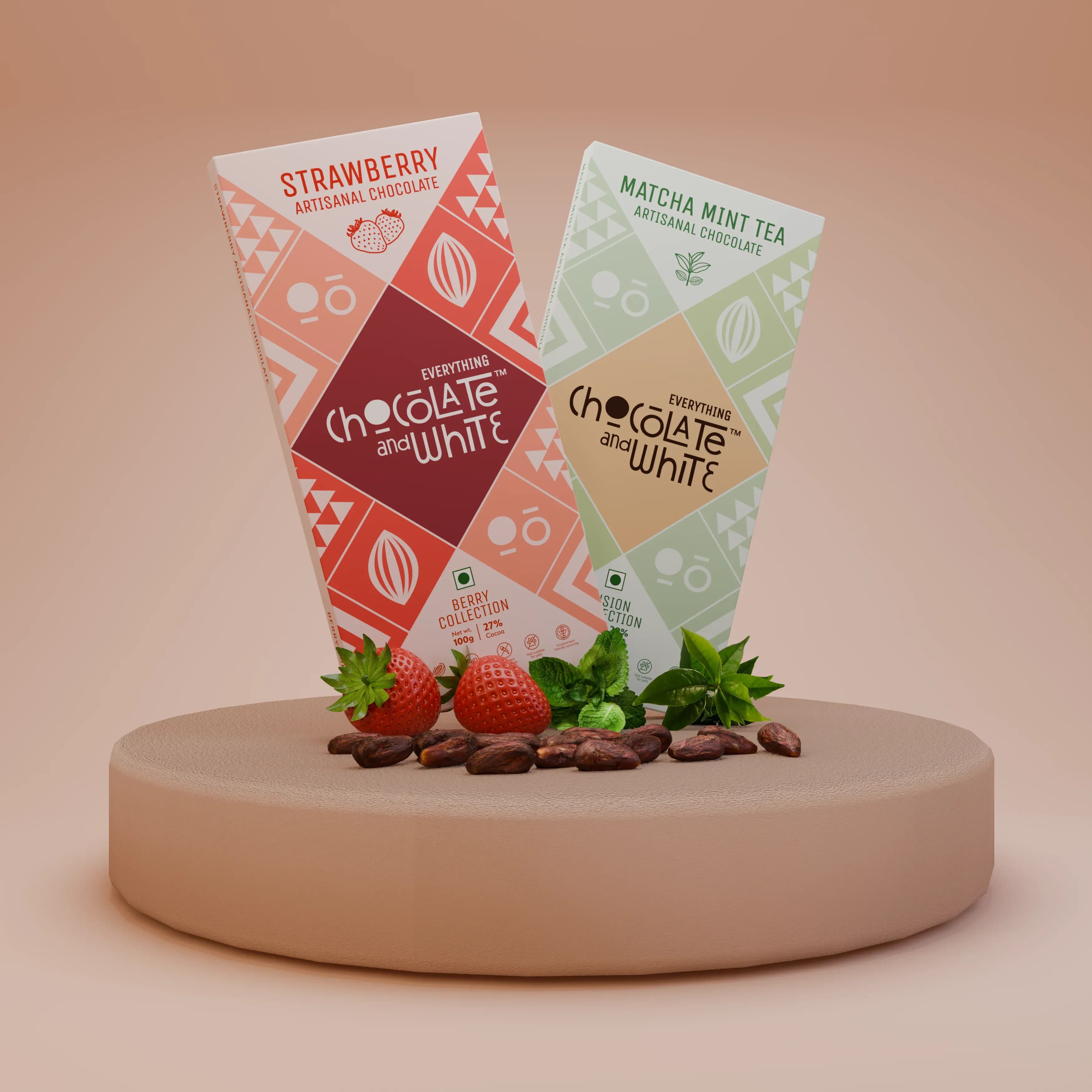 Strawberry Artisanal Chocolate - Milk Chocolate || Matcha Mint Tea Artisanal Chocolate - White Chocolate